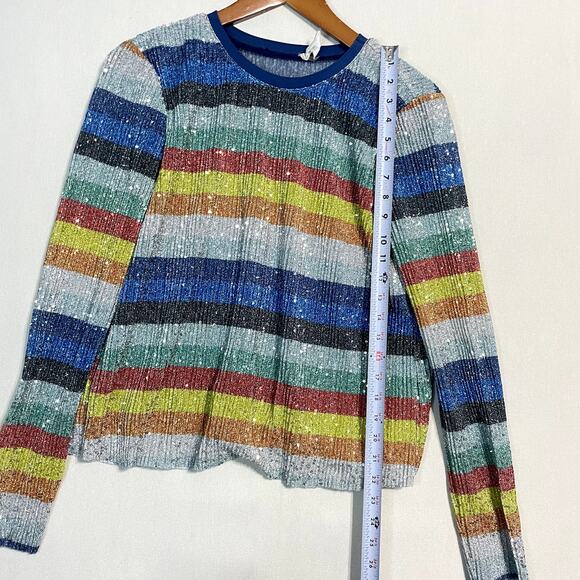 Grey Lab Los Angeles Sequin Rainbow Stripe Knit Sweater - Size S - Picture 5 of 7
